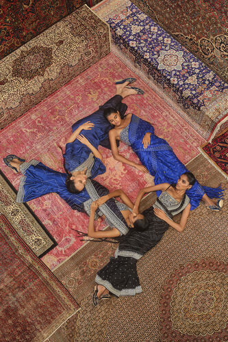 Mohar Handcrafted Bandhani Silk Kaftan - Blue, Blue, image 3